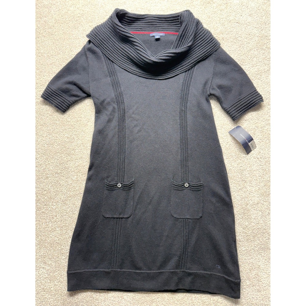 Tommy Hilfiger NWT Black Knit‎ Cowl Neck Short Sleeve Sweater Dress M